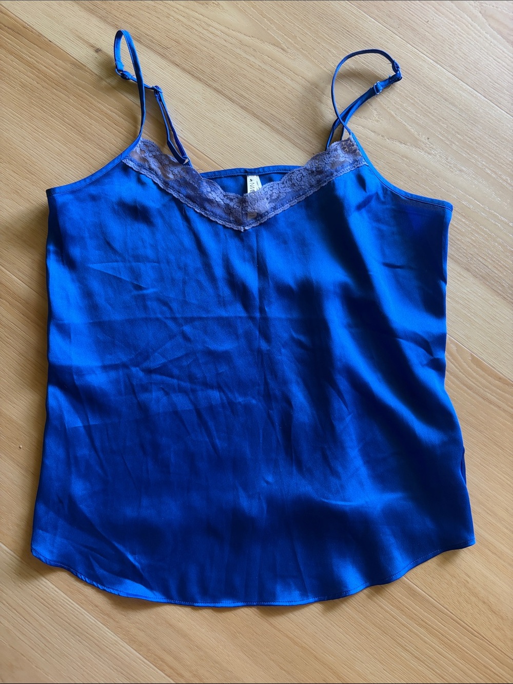 Satin Lace-Trim Cobalt Blue Camisole with Adjustable Straps